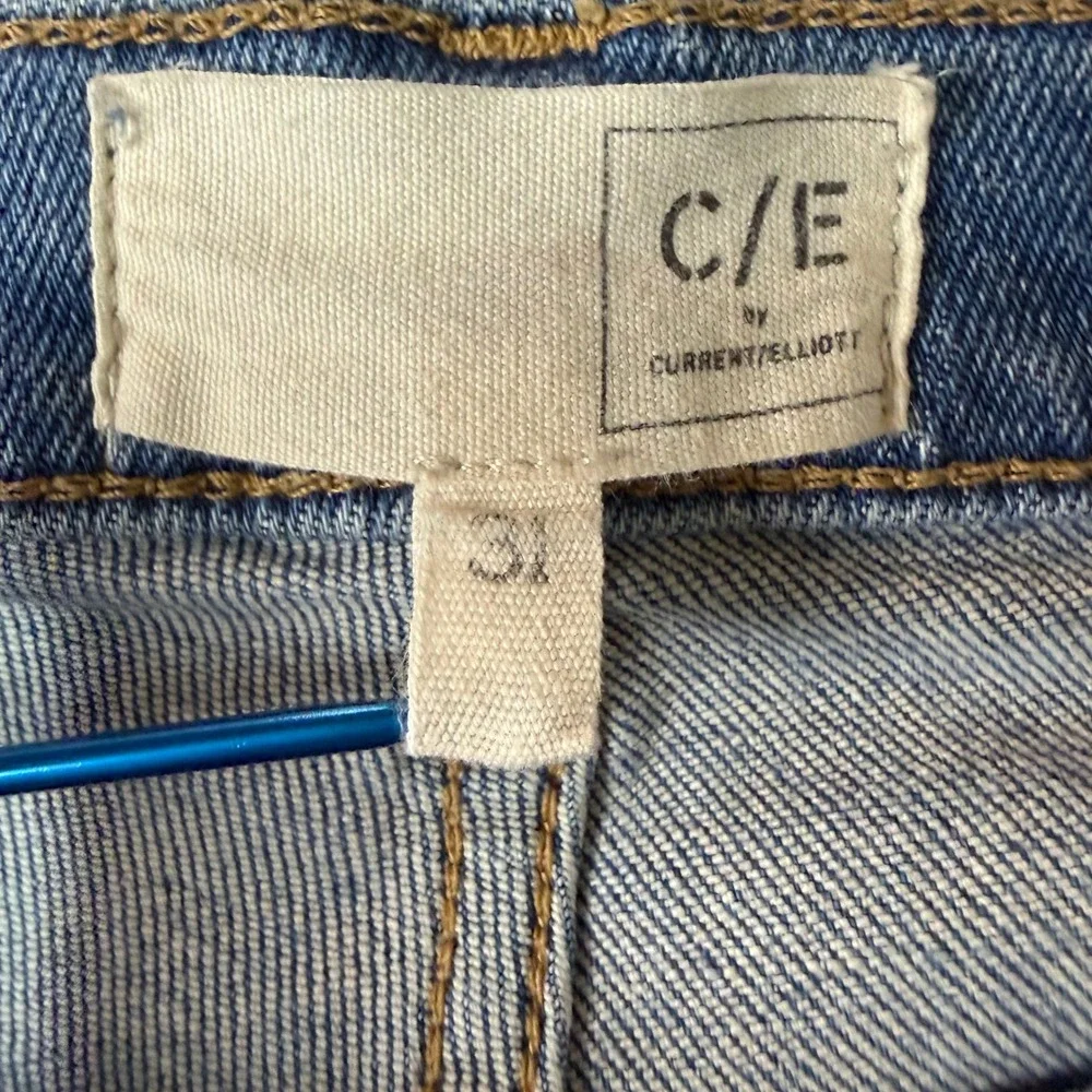 Current/Elliott Skinny Jeans Womens 31 Light Blue High Rise Distressed Knee